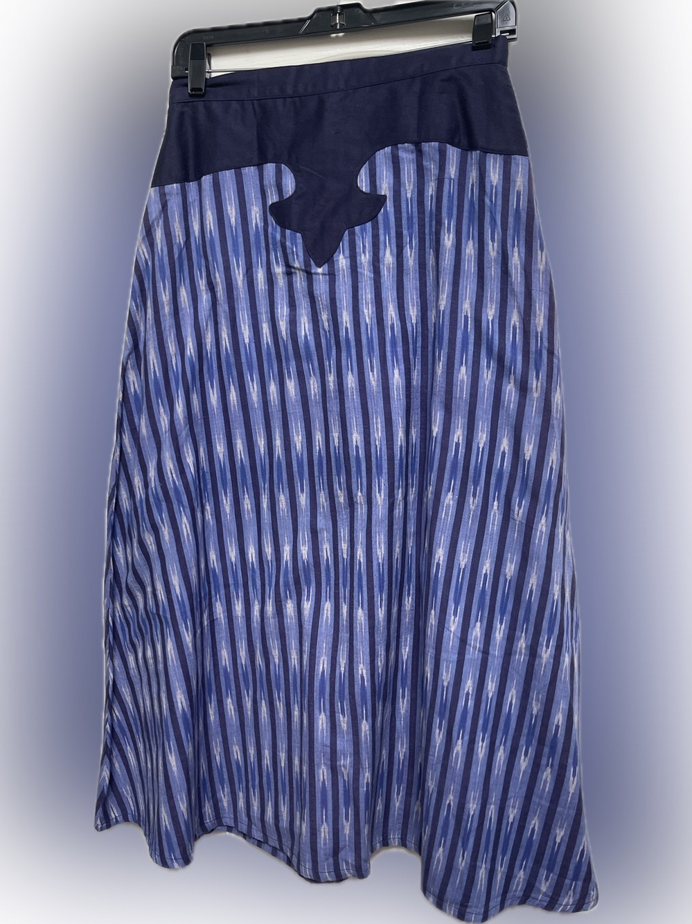 Vintage Ozark Mountain Jean Co Ikat Maxi Skirt Blue Cotton Size 8 Runs Small